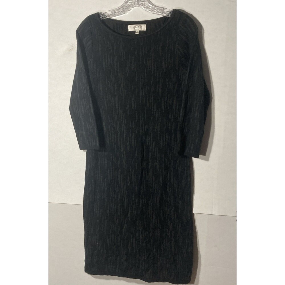 KASPER black gray round neck 3/4 sleeves knit shift dress S
